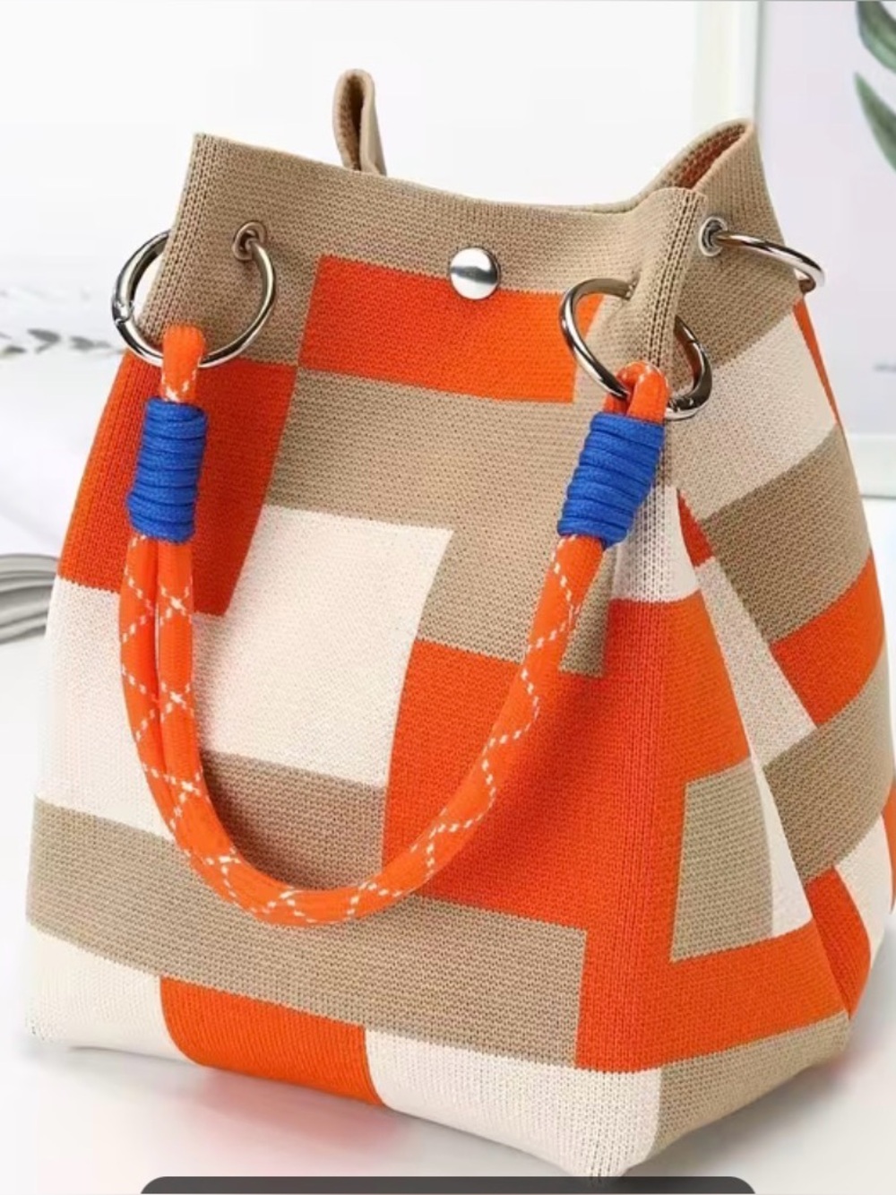 Orange Geometric Tote Bag - Women